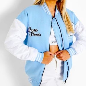 Contrast sleeve varsity jacket